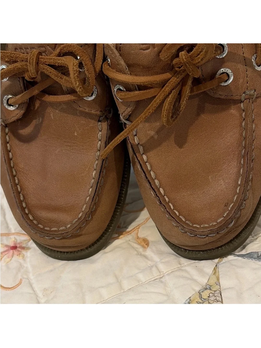 Sperry Brown Leather Boat Shoes US 5.5 Lace-Up Round Toe Rubber Sole